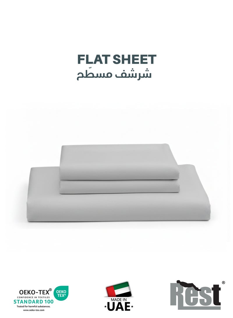 REST 3-Piece Grey Plush 240x260  Flat Bedsheet Set Includes 1 Deep Pocket Flat Bedsheet and 2 Pillow Covers, Breathable and Machine Washable - Image 1